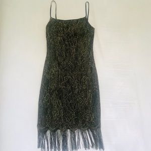 SOLD | Glitter Spaghetti Strap Dress Metallic Gold